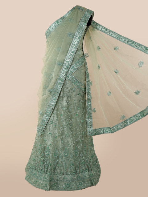

Pothys Green Embroidered Net Traditional Half Saree