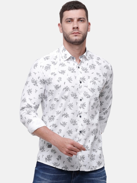 

Alan Scott Men White & Grey Floral Print Cotton Casual Shirt