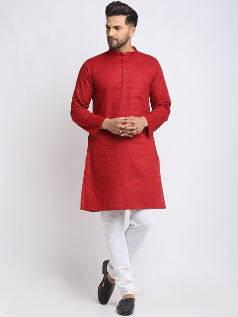

NEUDIS Men Red & White Solid Kurta Set with Nehru Jacket