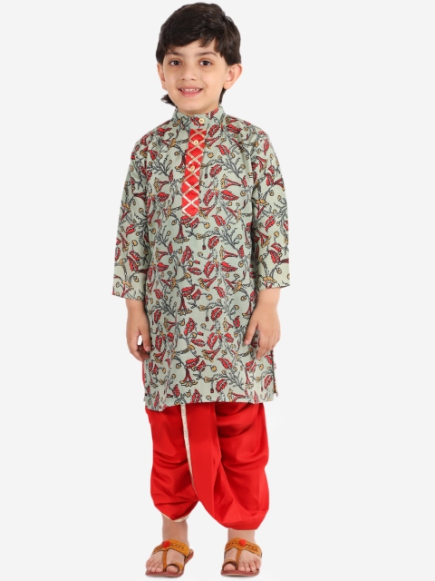 

Chipbeys Boys Green & Red Printed Kurta with Dhoti Pants