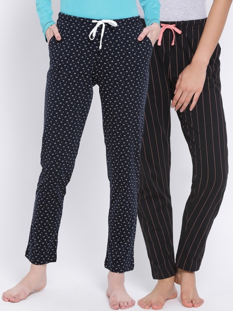 

Kanvin Women Pack Of 2 Printed Cotton Lounge Pants, Black