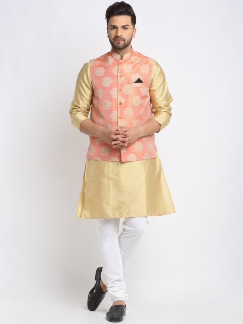 

NEUDIS Men Beige & White Solid Kurta Set with Nehru Jacket