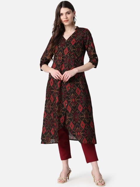 

AHIKA Women Black & Red Ethnic Motifs Printed Kurta