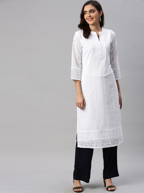 

Soch Women White Ethnic Motifs Embroidered Georgette Kurta