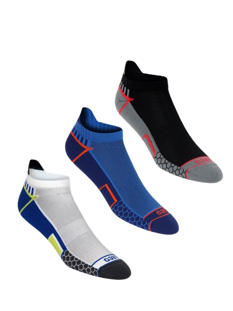 

TEGO Unisex Pack Of 3 White & Blue Patterned Cotton Ankle-Length Socks