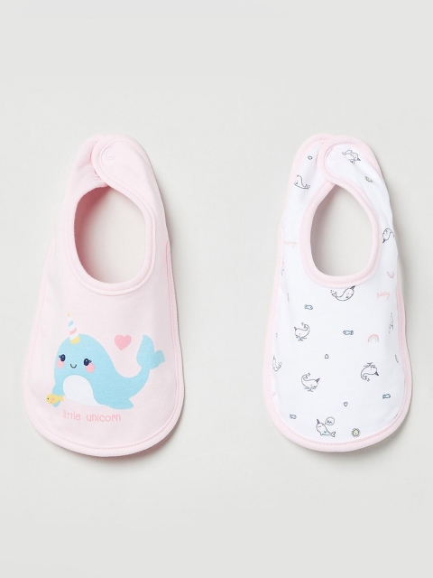 

max Infant Girls Pack Of 2 Printed Pure Cotton Bibs, Pink