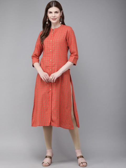 

Alena Women Orange & Blue Checked Kurta