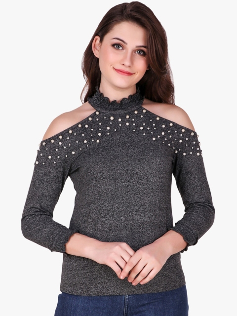 

Texco Charcoal Grey Embellished Regular Top