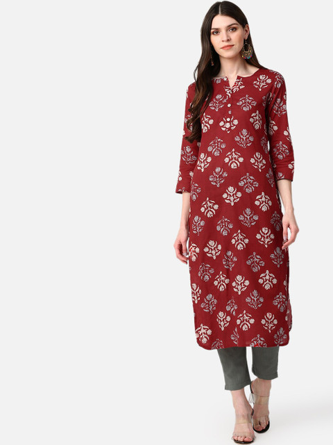 

AHIKA Women Maroon Ethnic Motifs Printed Kurta