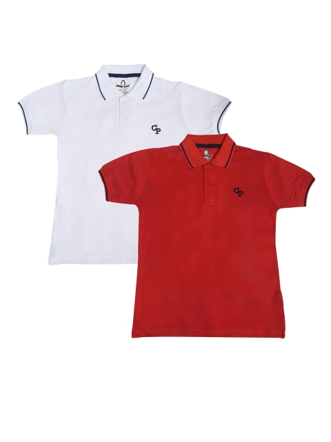 

CRAZYPENGUIN Boys Pack of 2 Solid Polo Collar T-shirts, White