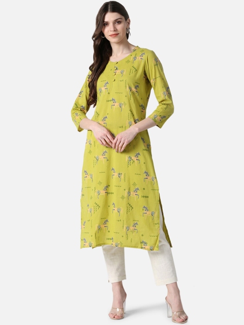 

AHIKA Women Lime Green Printed Kurta