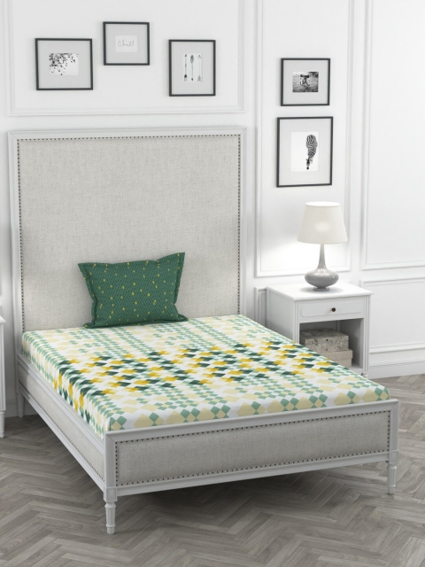 

Portico New York White & Green Geometric 144 TC Cotton 1 Single Bedsheet with 1 Pillow Covers