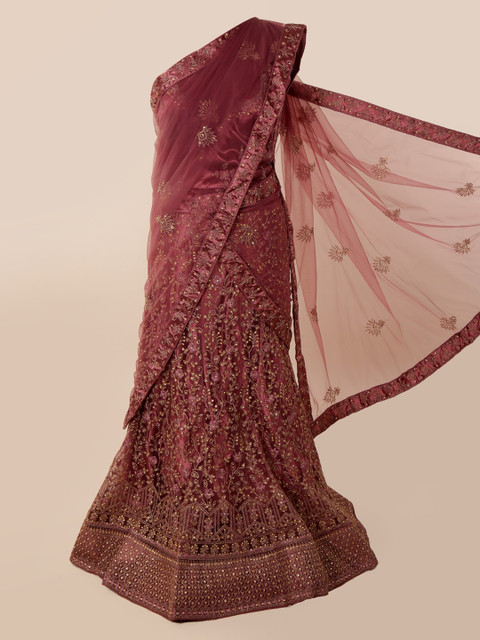 

Pothys Burgundy Embellished Net Saree