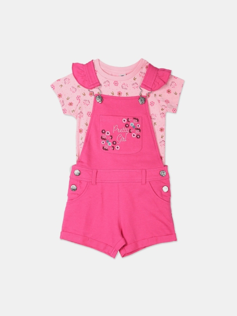 

Cherokee Girls Pink Printed Dungarees With T-Shirt