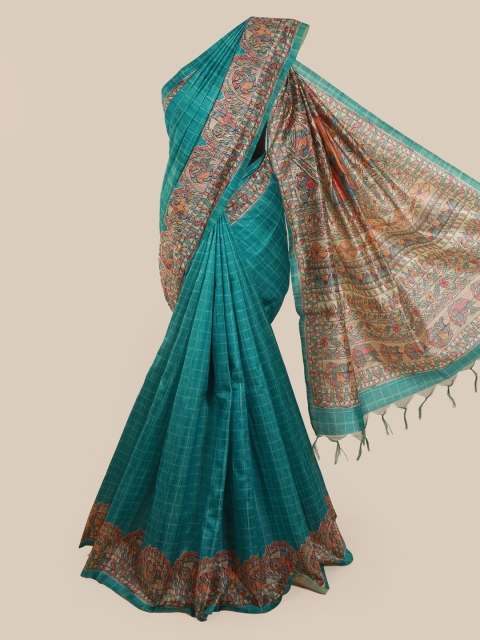 

Pothys Green Checked Jute Silk Saree