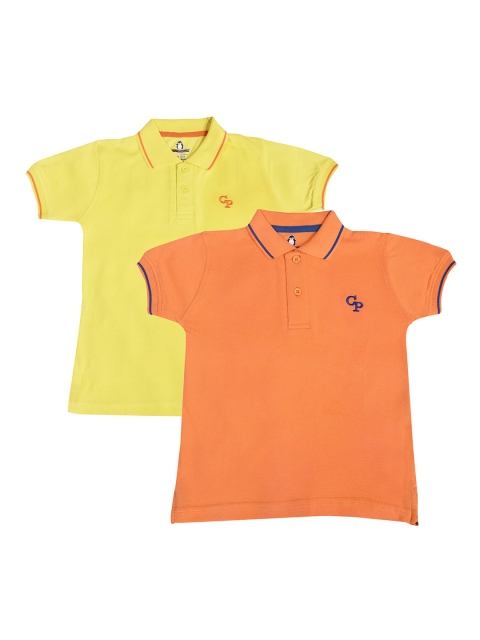 

CRAZYPENGUIN Boys Pack of 2 Solid Polo Collar T-shirts, Yellow
