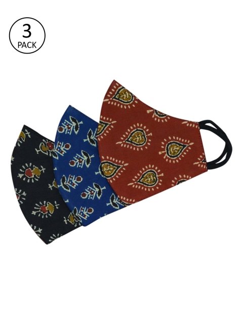 

Tossido Women Pack Of 3 Red & Black Printed 3-Ply Cotton Cloth Mask