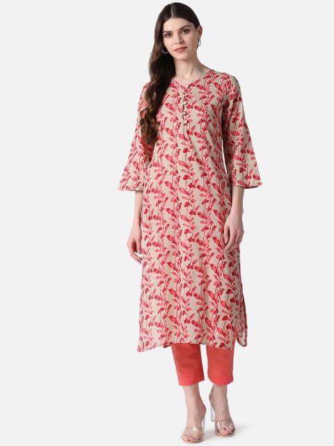 

AHIKA Women Beige & Red Printed Kurta