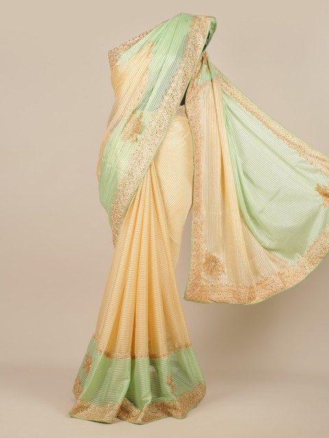 

Pothys Yellow & Green Poly Chiffon Striped Saree