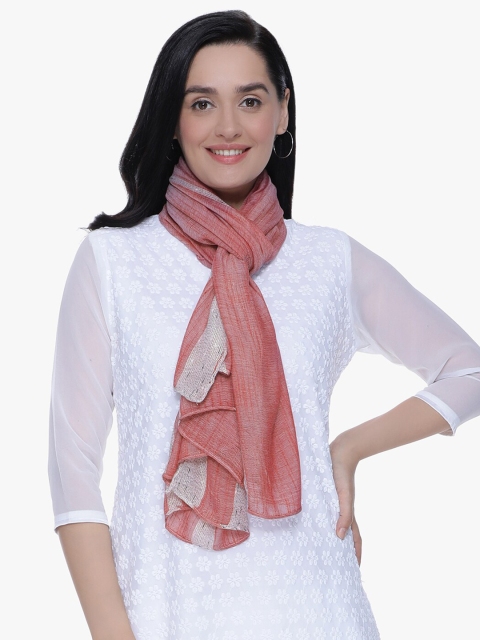 

Scarves & Glitters Women Peach-Coloured & White Striped Scarf