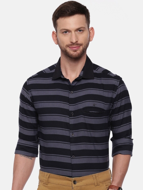 

CROYDON Men Black & Grey Regular Fit Striped Cotton Formal Shirt