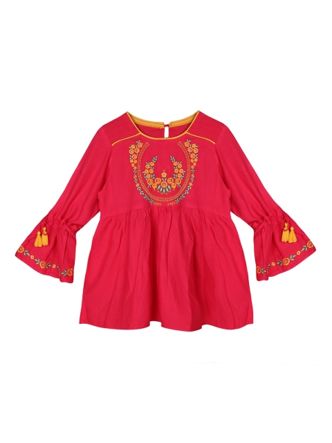 

Ishin DESIGNER STUDIO Pink Floral Embroidered A-Line Top