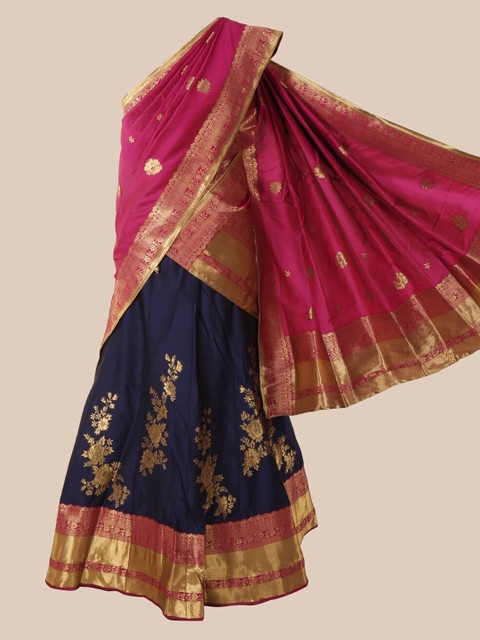 

Pothys Pink & Navy Blue Silk Cotton Woven Design Saree