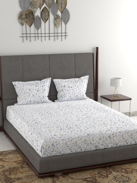

Trident White & Grey Floral 144 TC Cotton 1 King Bedsheet with 2 Pillow Covers