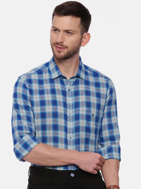 

CROYDON Men Blue Regular Fit Checked Cotton Formal Shirt