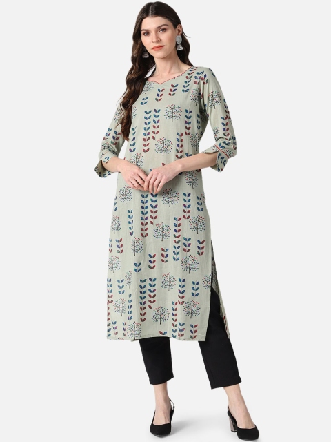 

AHIKA Women Olive Green Ethnic Motifs Printed Cotton Kurta