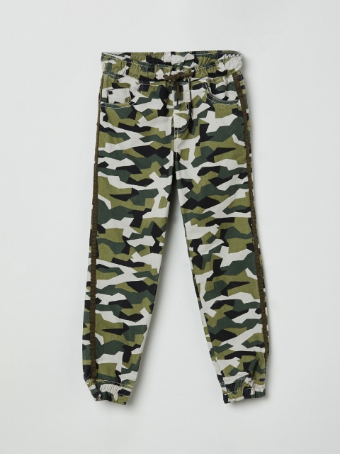 

max Boys Olive-Green & Black Camouflage Printed Cotton Joggers