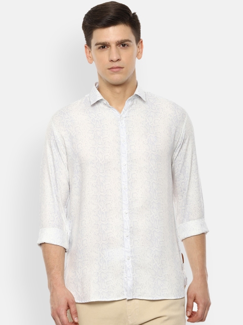 

V Dot Men White Slim Fit Printed Casual Shirt