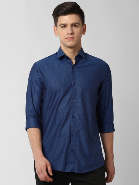 

Peter England Elite Men Navy Blue Slim Fit Self Design Cotton Casual Shirt