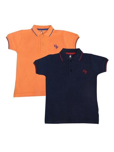 

CRAZYPENGUIN Boys Pack of 2 Solid Polo Collar T-shirts, Orange