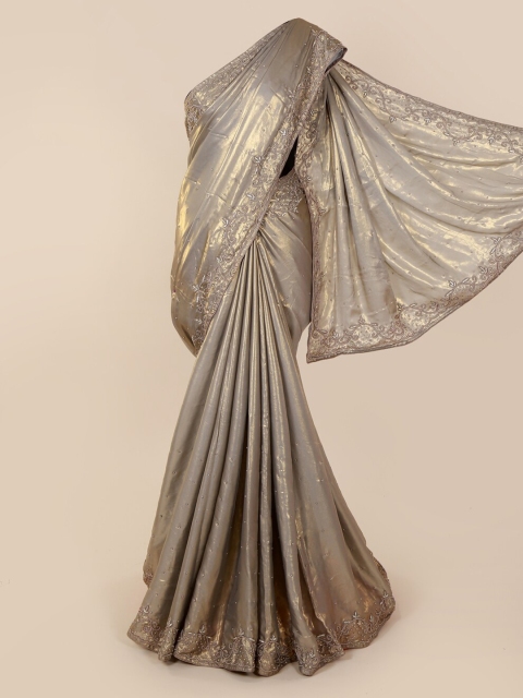 

Pothys Taupe Embellished Satin Saree