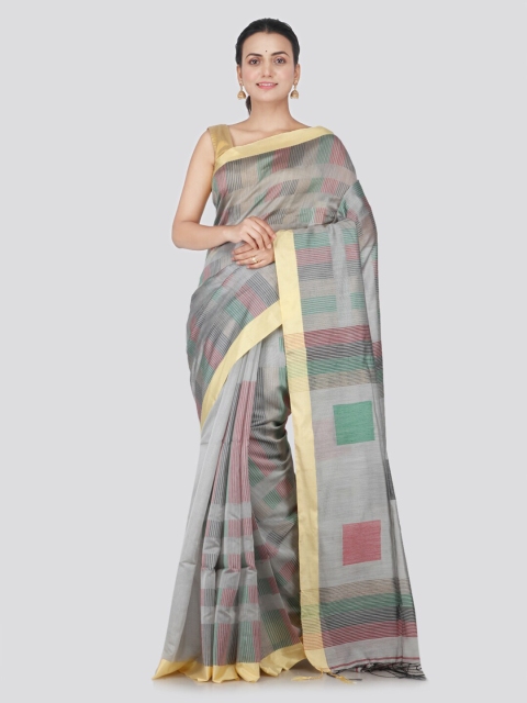 

PinkLoom Grey & Green Cotton Blend Woven Design Handloom Saree