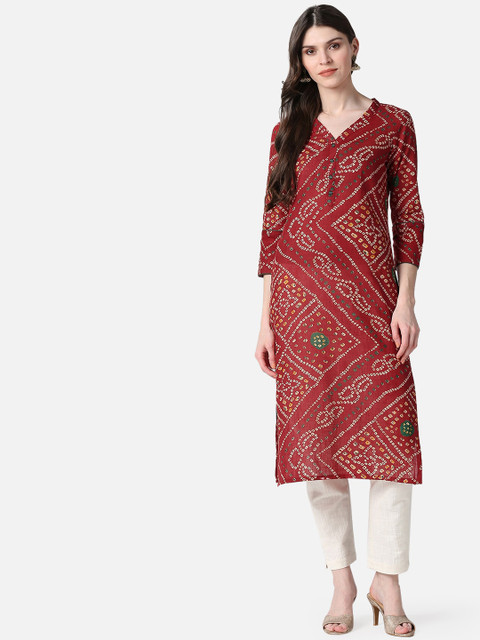 

AHIKA Women Red Bandhani Printed Kurta