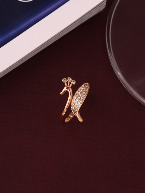 

Shoshaa Gold-Plated White Stone-Studded Handcrafted Adjustable Finger Ring