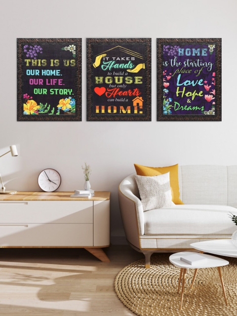 

Indianara Set Of 3 Black & Purple Home Quotes Framed Art Prints Without Glass