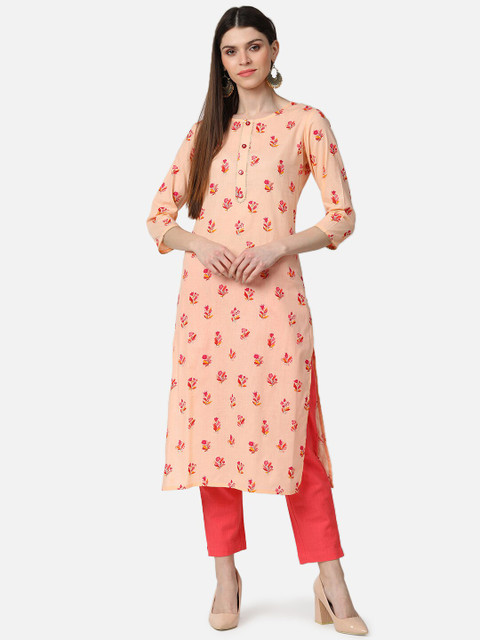 

AHIKA Women Peach-Coloured Floral Printed Pastels Kurta