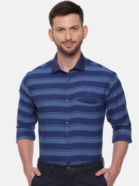 

CROYDON Men Blue Regular Fit Striped Cotton Formal Shirt