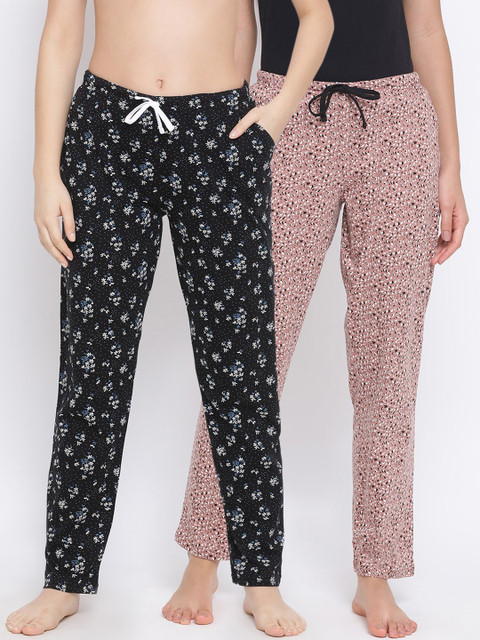

Kanvin Women Pack Of 2 Printed Cotton Lounge Pants, Black