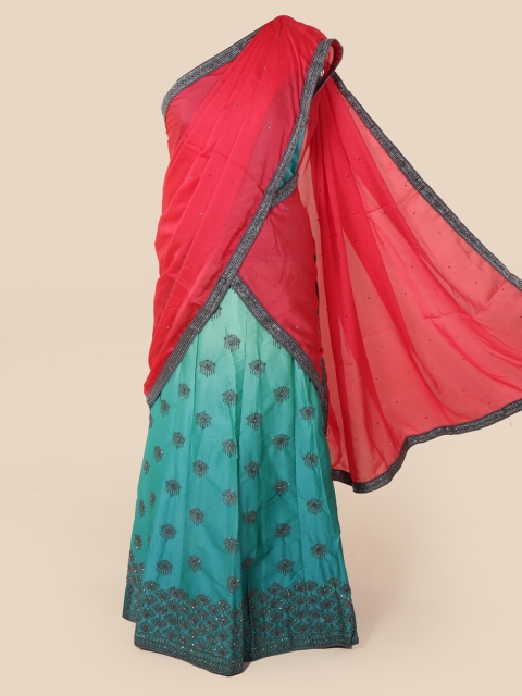 

Pothys Pink & Turquoise Blue Poly Chiffon Embellished Traditional Half Saree