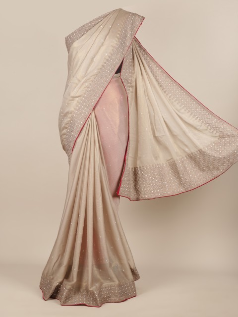 

Pothys Beige Embroidered Poly Chiffon Saree
