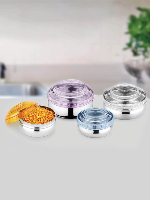 

Jensons Set Of 4 Stainless Steel Storage Bowls With Break Resistant Polycarbonate Lids, Silver