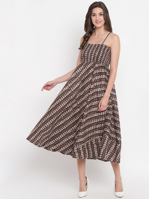 

Aawari Women Brown Printed Cotton Gown Dress