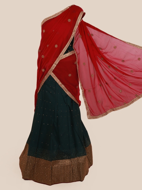 

Pothys Red & Green Poly Chiffon Embroidered Half Saree