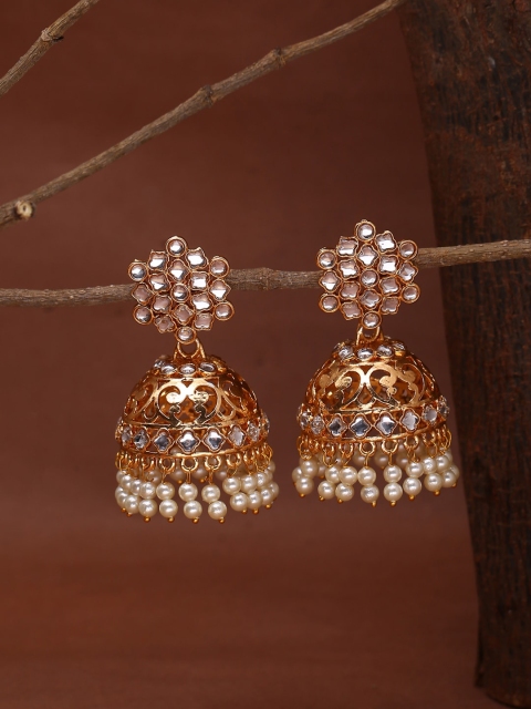 

Shoshaa Gold-Plated & White Dome Shaped Jhumkas