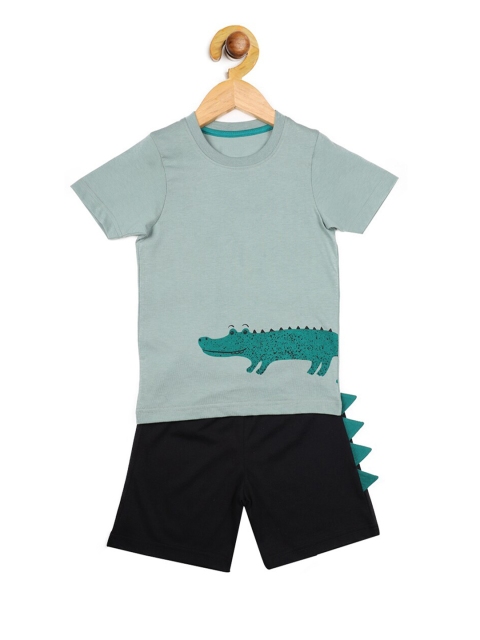 

Stupid Cupid Boys Green & Black Printed T-shirt with Shorts