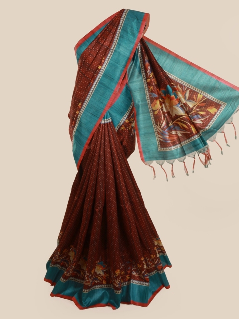 

Pothys Brown Printed Jute Silk Saree